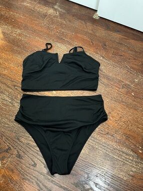 High-Waist Black Women's Swim Bikini Set